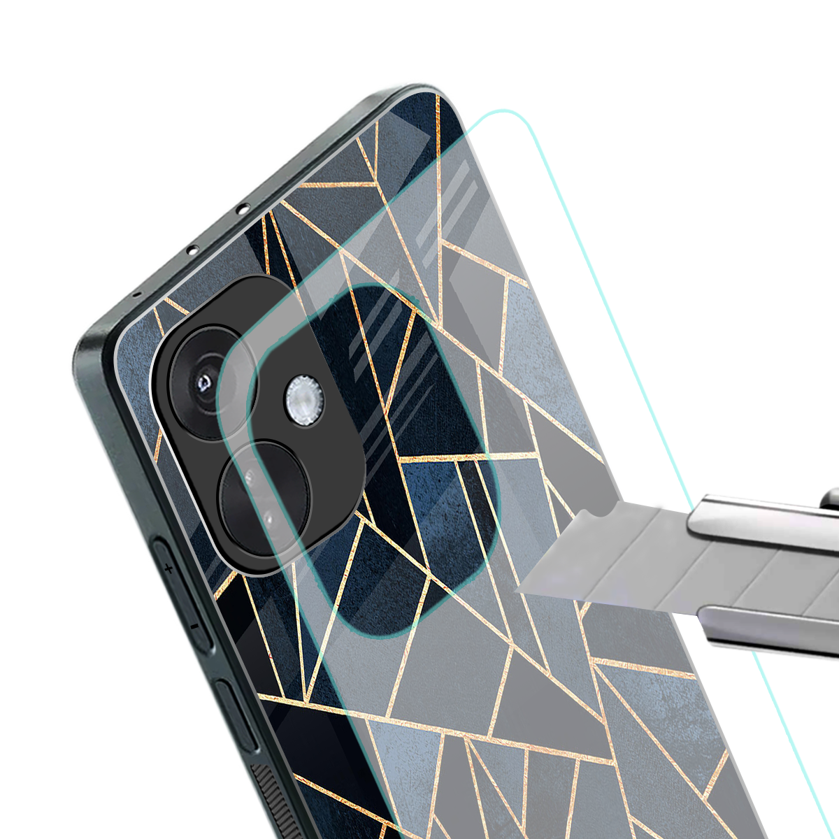elite blue geometric back phone cover | glass case for oneplus nord ce 3