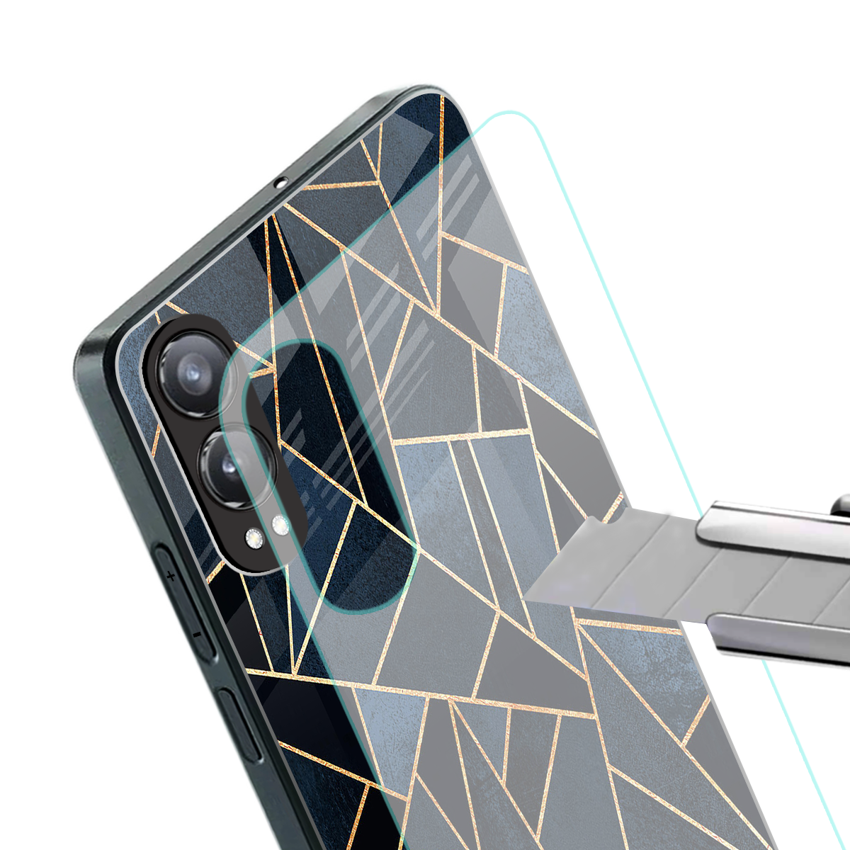elite blue geometric back phone cover | glass case for oneplus nord ce 4 lite