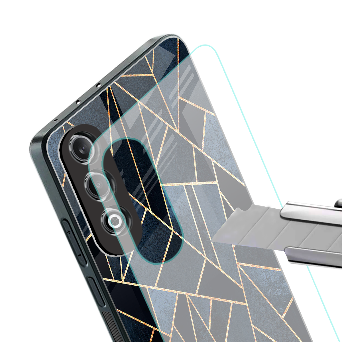 elite blue geometric back phone cover | glass case for oneplus nord ce 4