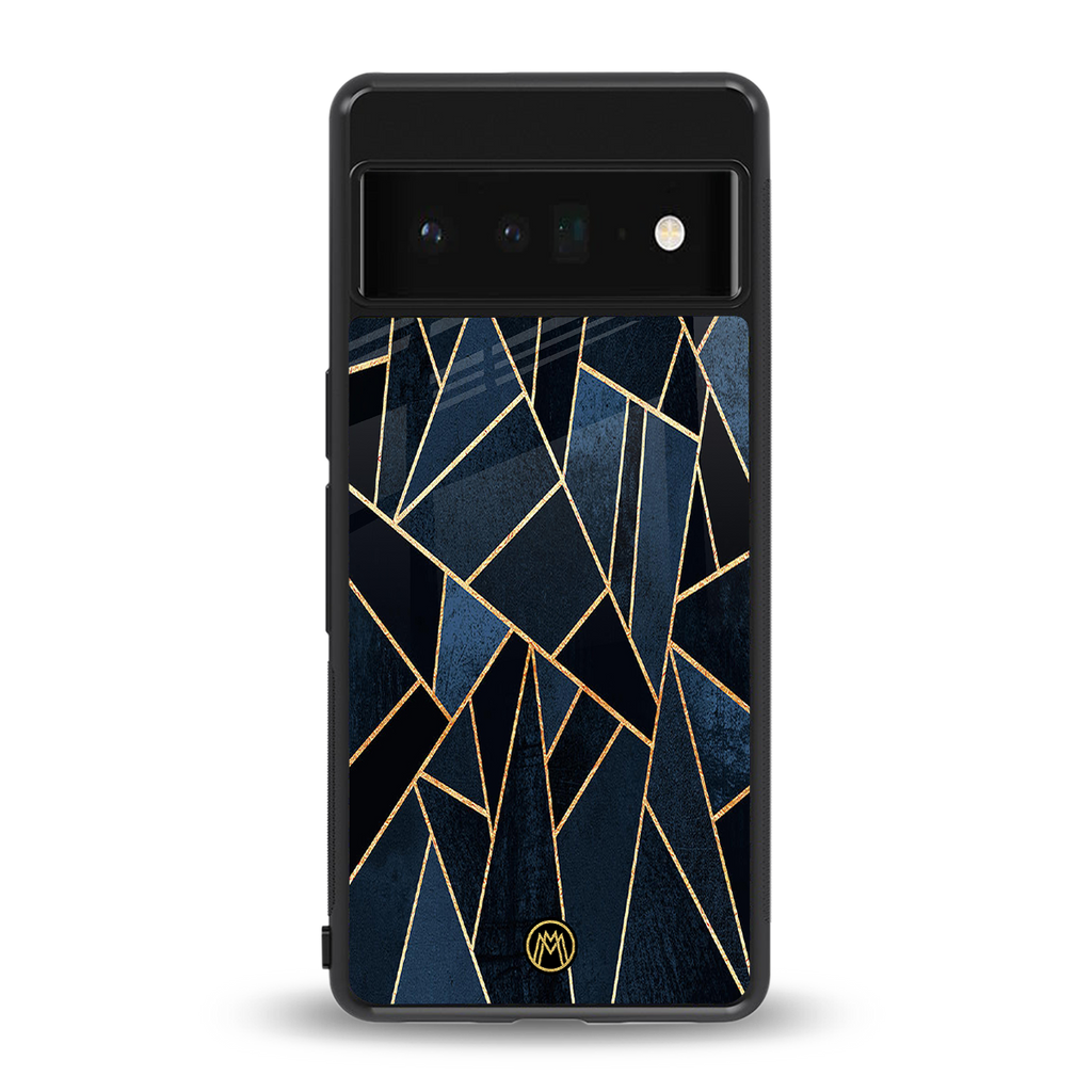 elite blue geometric back phone cover | glass case for google pixel 6 pro