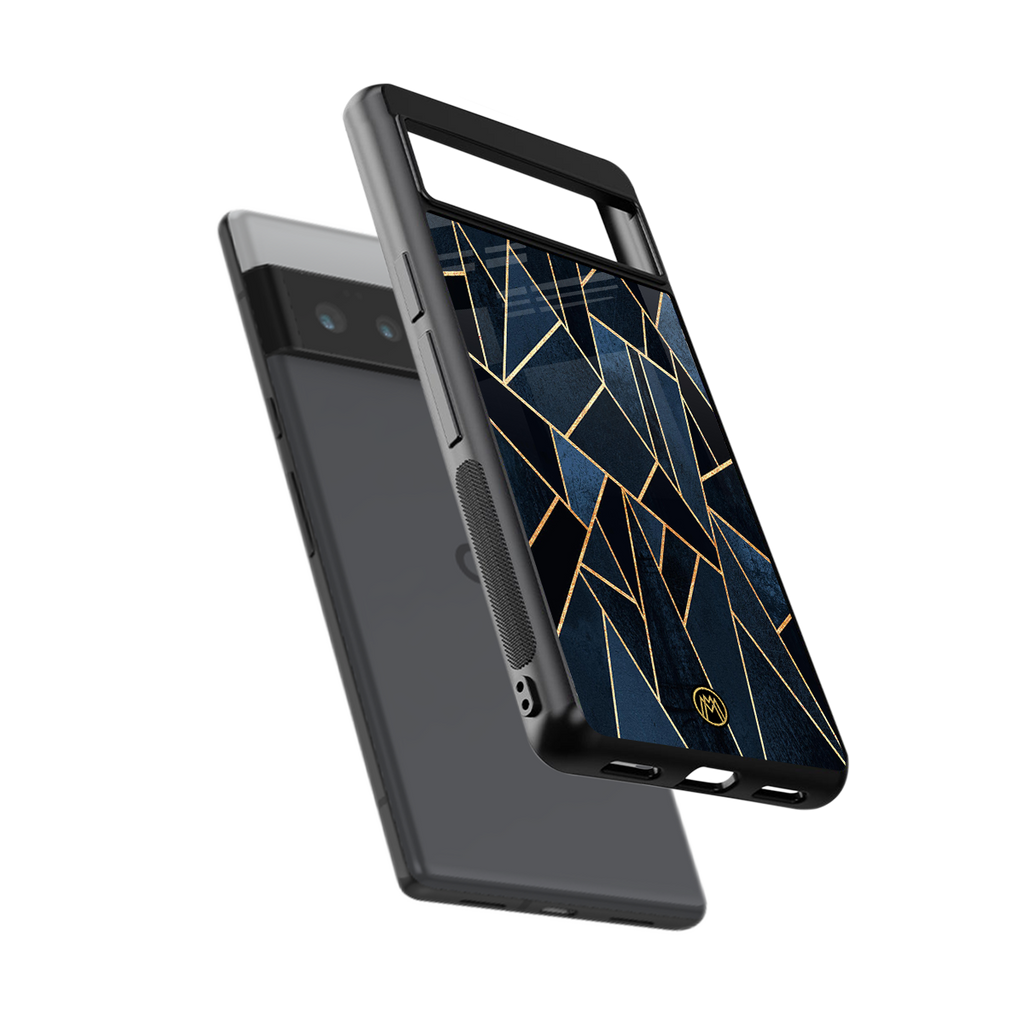 elite blue geometric back phone cover | glass case for google pixel 6 pro