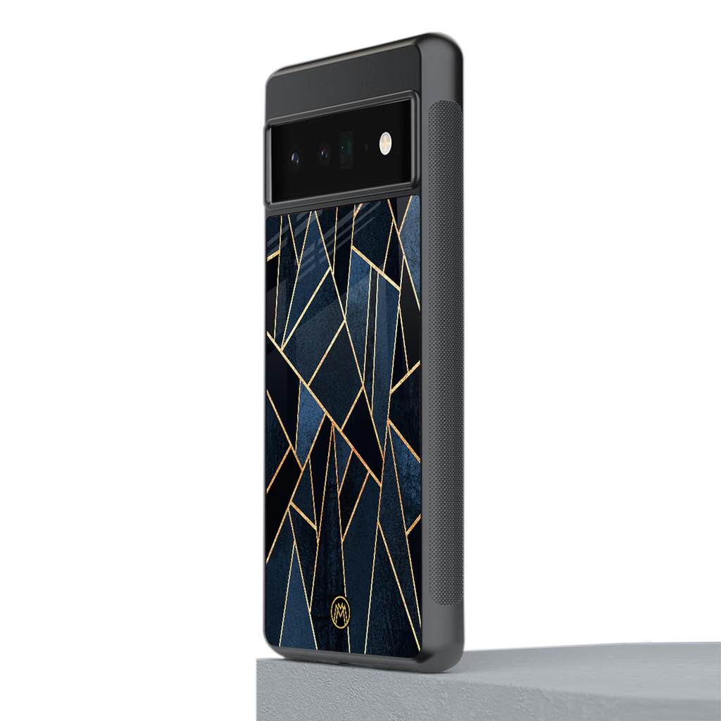 elite blue geometric back phone cover | glass case for google pixel 6 pro