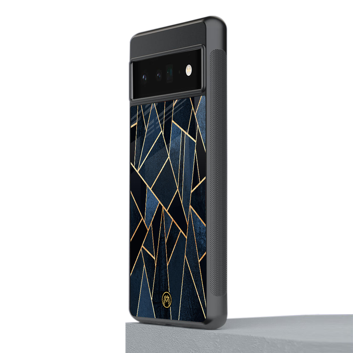 elite blue geometric back phone cover | glass case for google pixel 6 pro