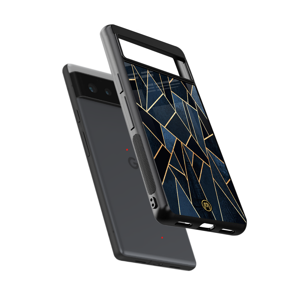 elite blue geometric back phone cover | glass case for google pixel 6