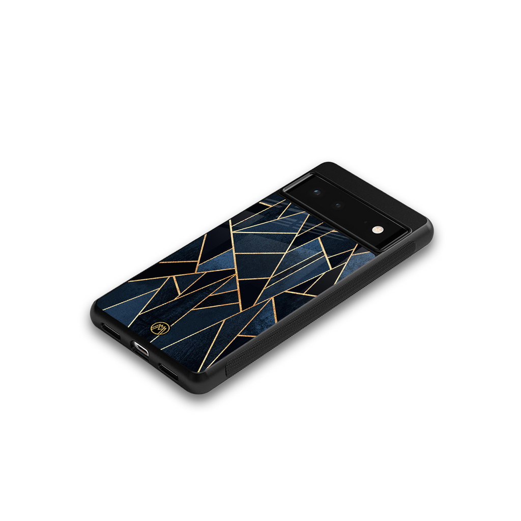 elite blue geometric back phone cover | glass case for google pixel 6