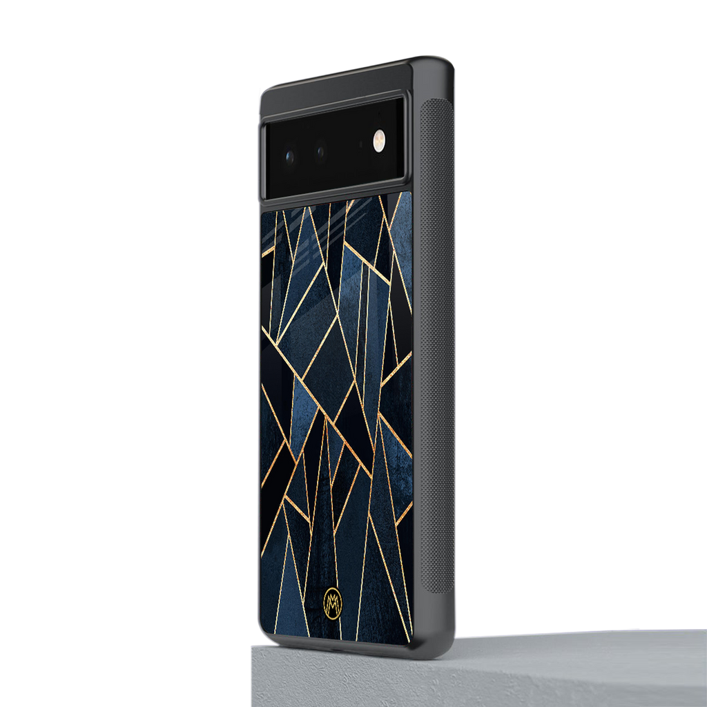 elite blue geometric back phone cover | glass case for google pixel 6