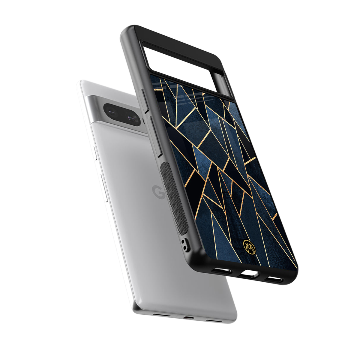 elite blue geometric back phone cover | glass case for google pixel 7 pro