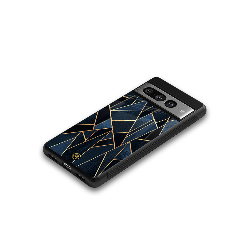 elite blue geometric back phone cover | glass case for google pixel 7 pro