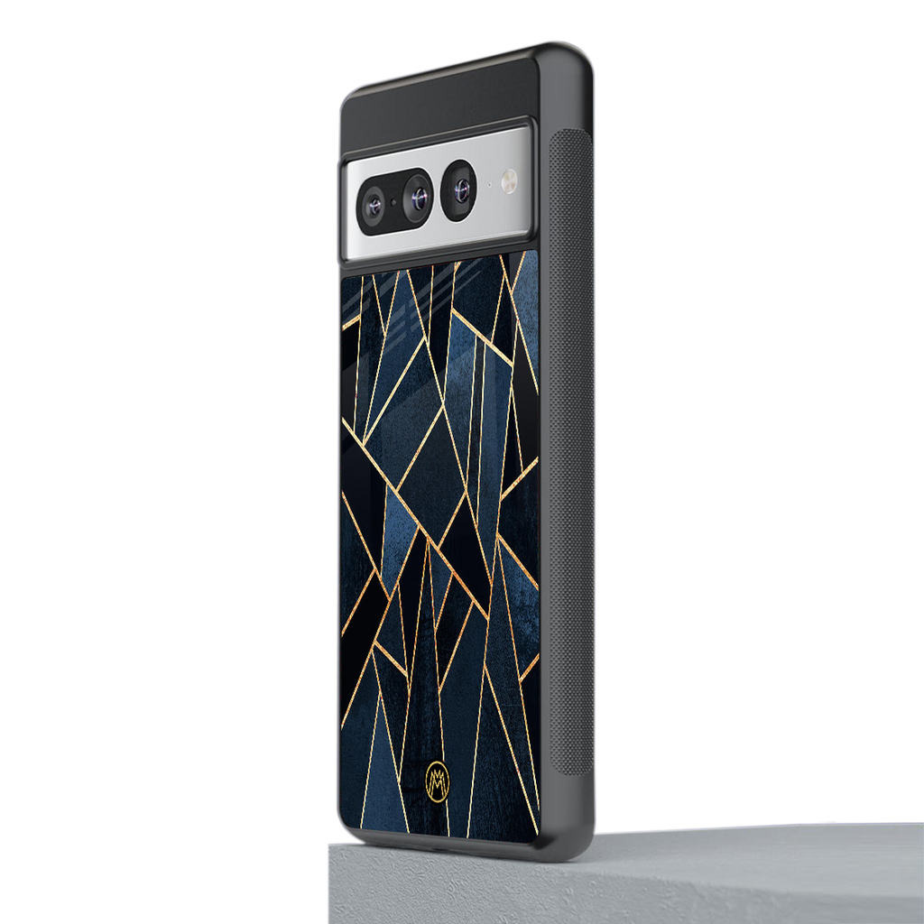 elite blue geometric back phone cover | glass case for google pixel 7 pro