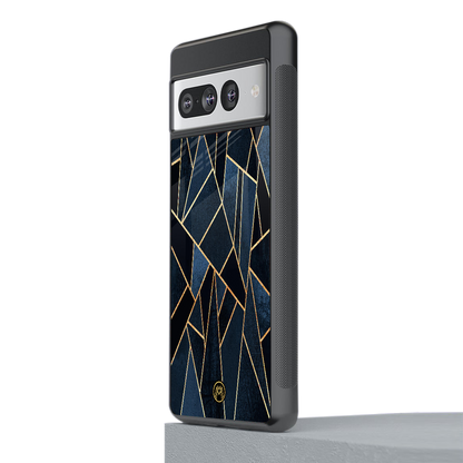 elite blue geometric back phone cover | glass case for google pixel 7 pro