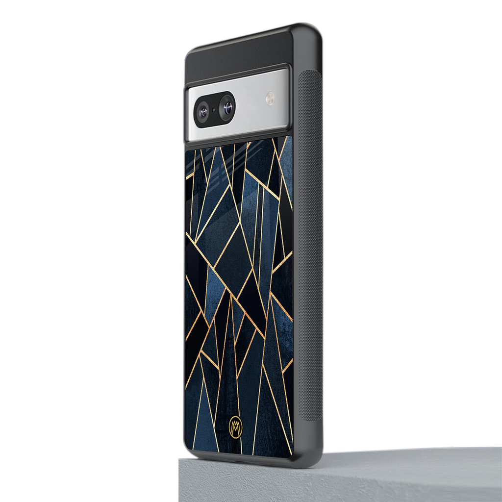 elite blue geometric back phone cover | glass case for Google Pixel 7
