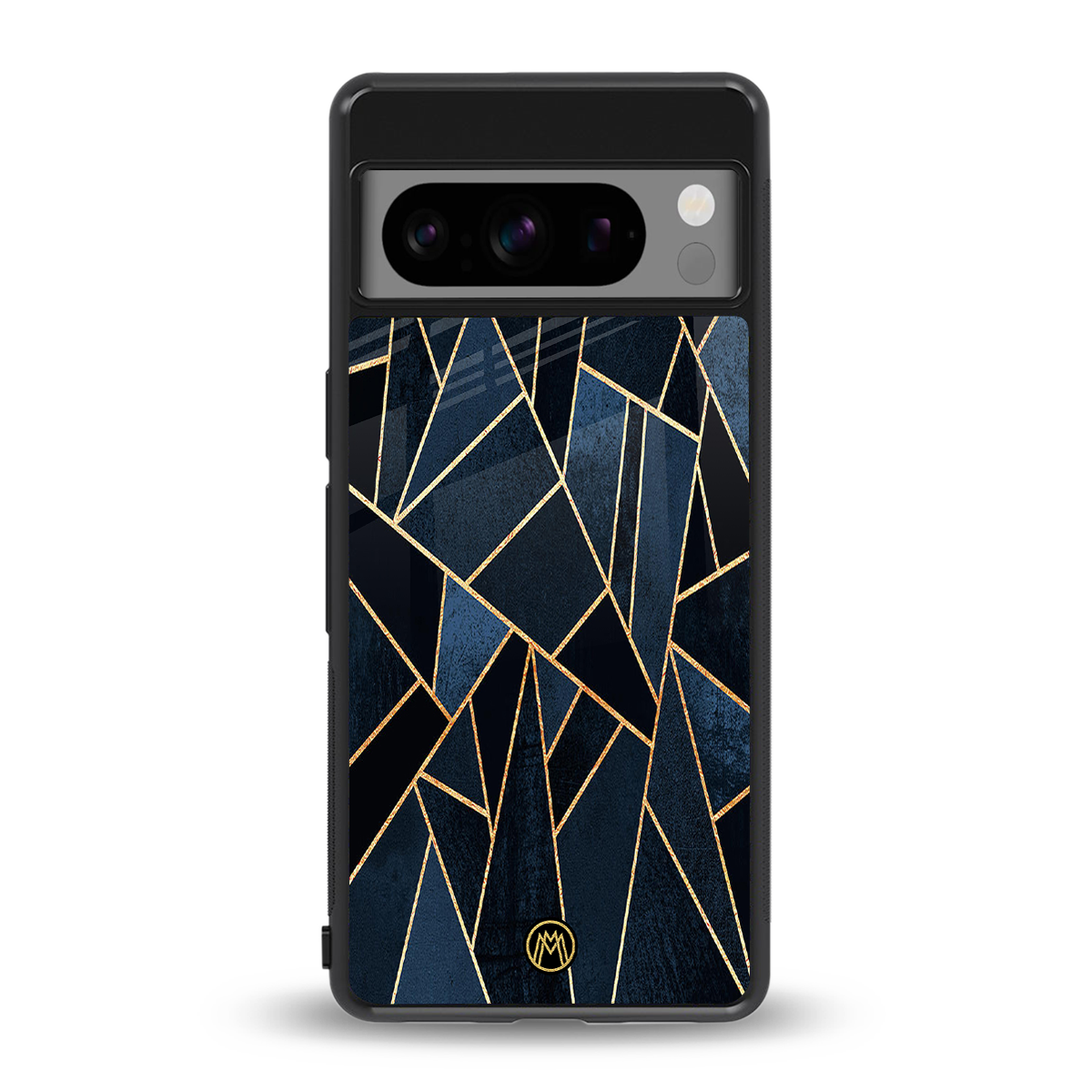 elite blue geometric back phone cover | glass case for google pixel 8 pro