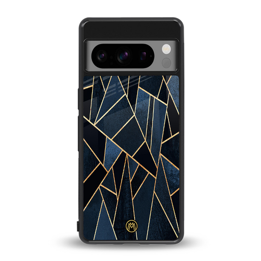 elite blue geometric back phone cover | glass case for google pixel 8 pro