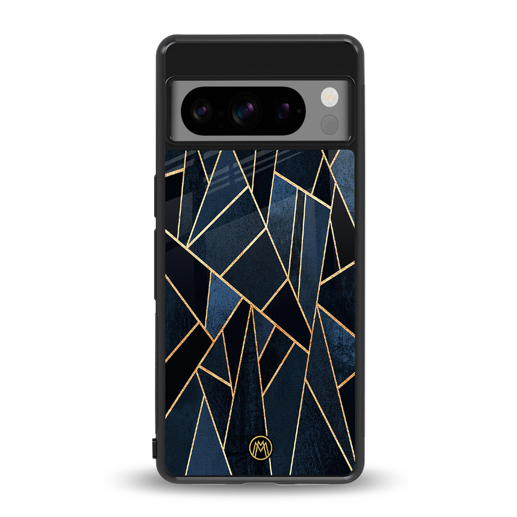 elite blue geometric back phone cover | glass case for google pixel 8 pro