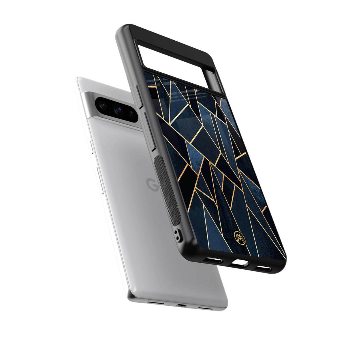 elite blue geometric back phone cover | glass case for google pixel 8 pro