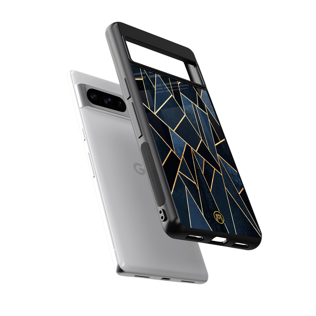 elite blue geometric back phone cover | glass case for google pixel 8 pro