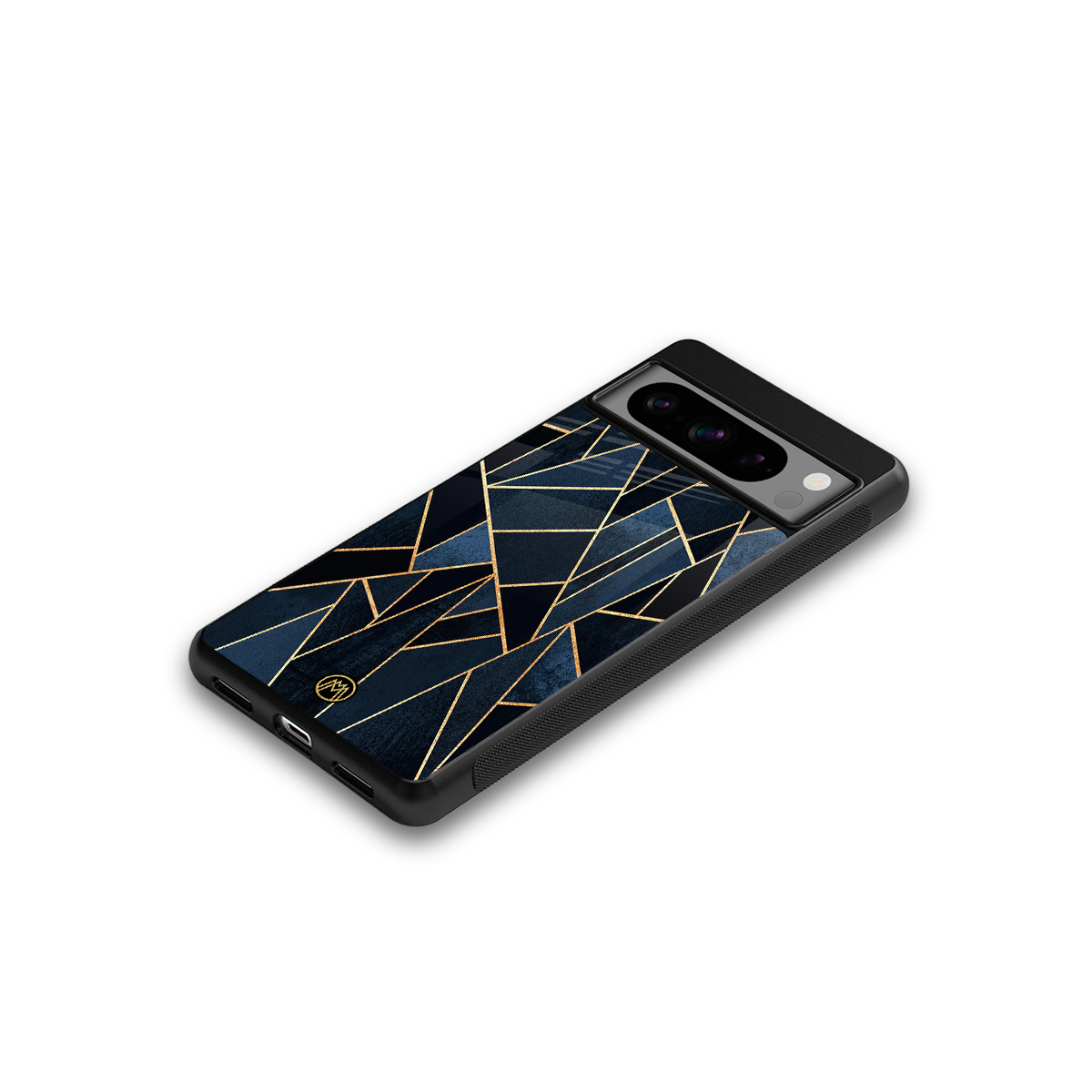 elite blue geometric back phone cover | glass case for google pixel 8 pro