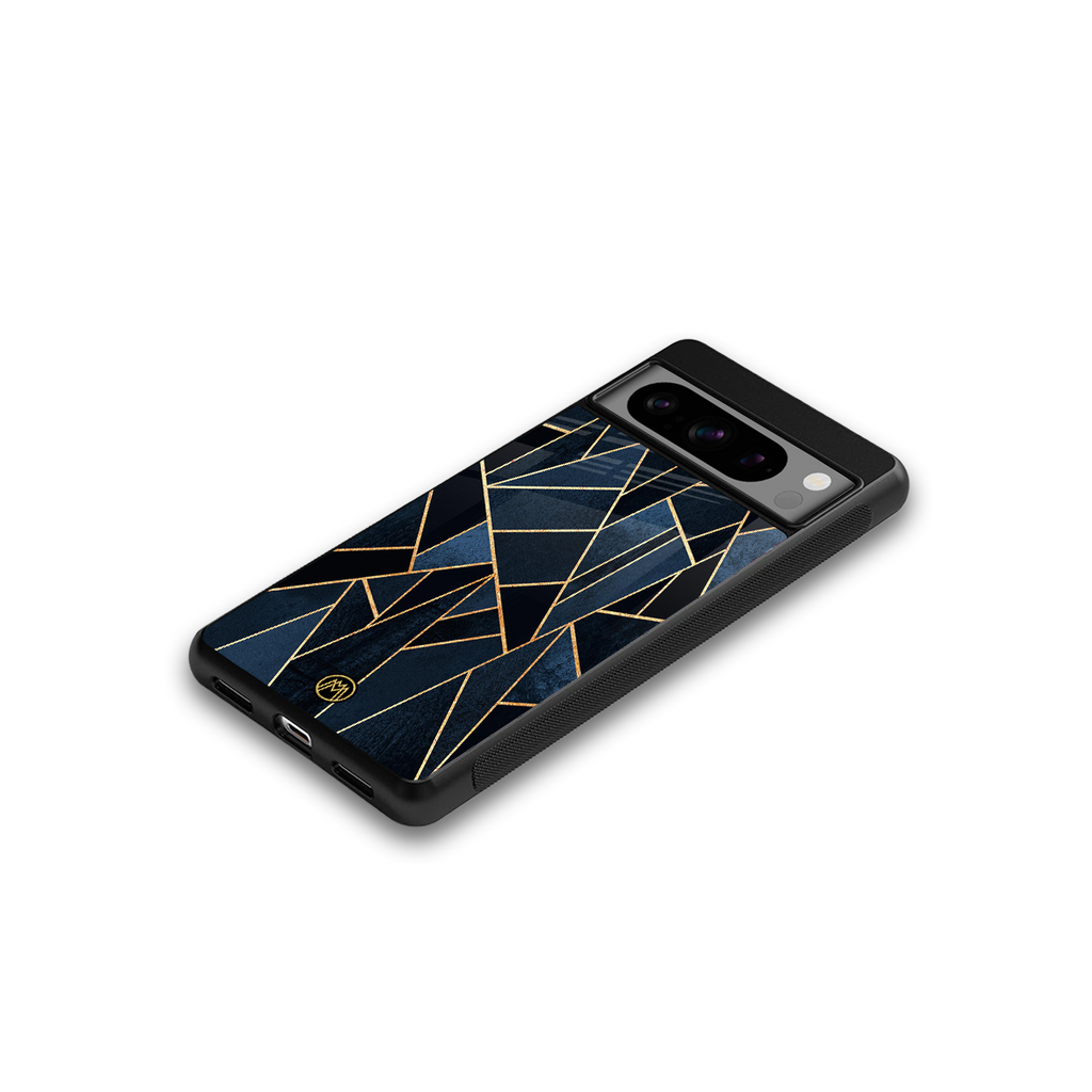 elite blue geometric back phone cover | glass case for google pixel 8 pro