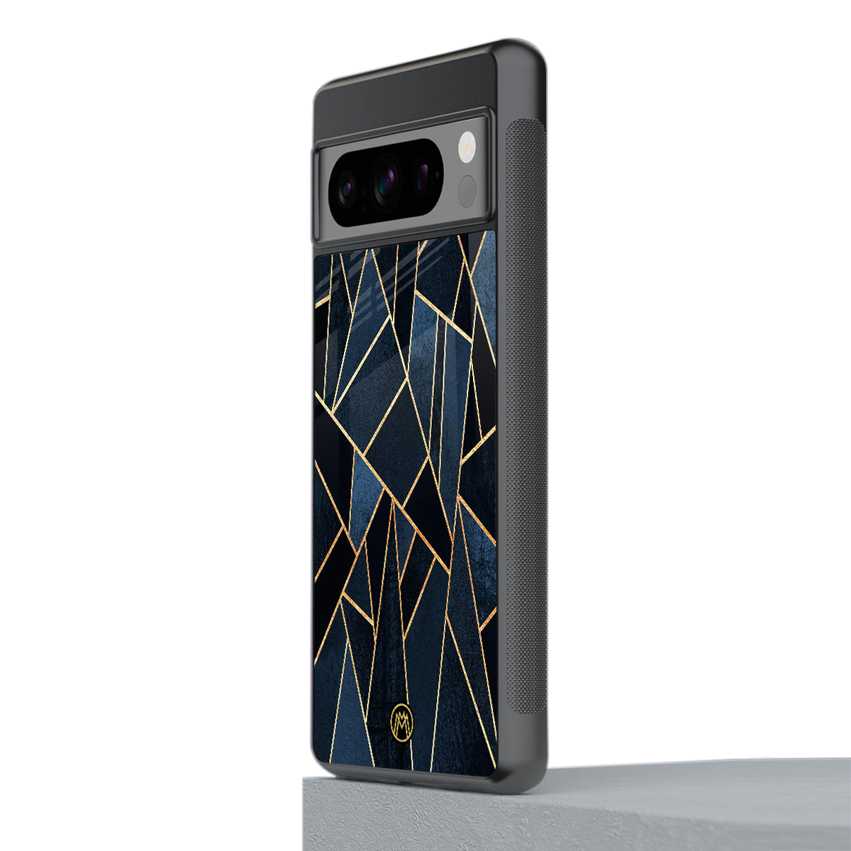 elite blue geometric back phone cover | glass case for google pixel 8 pro