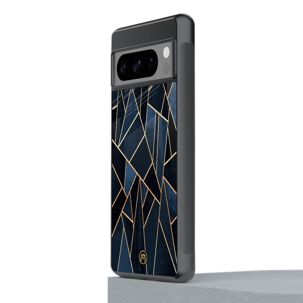 elite blue geometric back phone cover | glass case for google pixel 8 pro