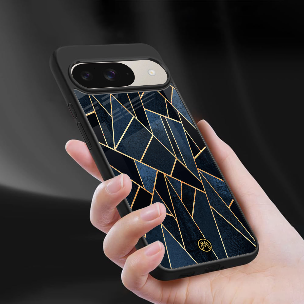 elite blue geometric back phone cover | glass case for google pixel 9