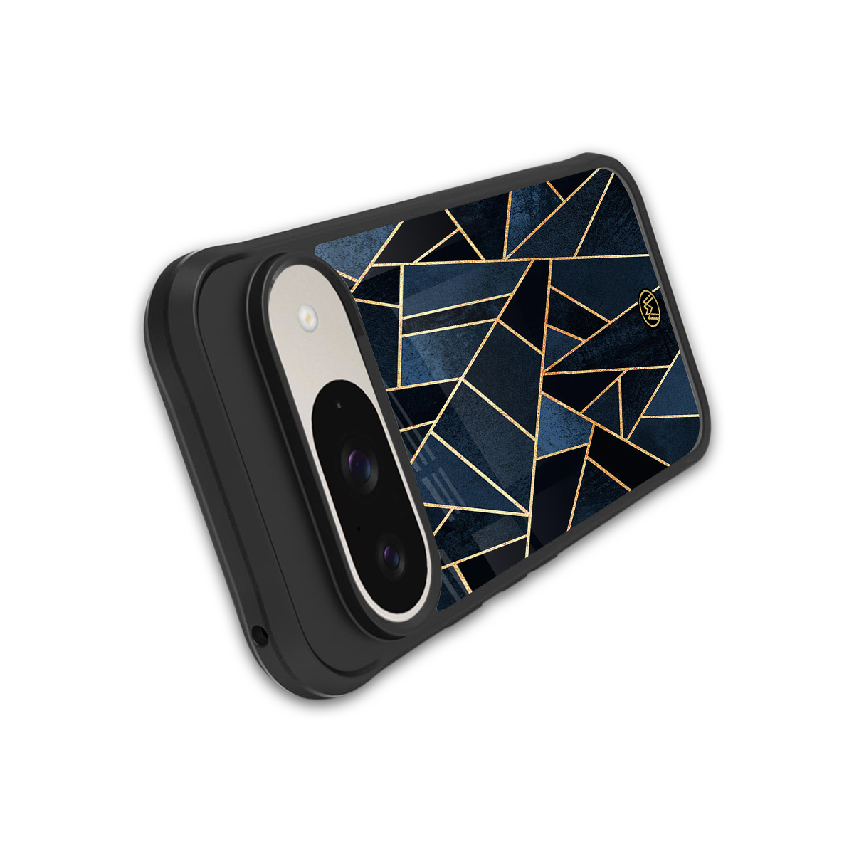elite blue geometric back phone cover | glass case for google pixel 9