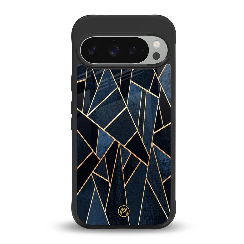 elite blue geometric back phone cover | glass case for google pixel 9 pro