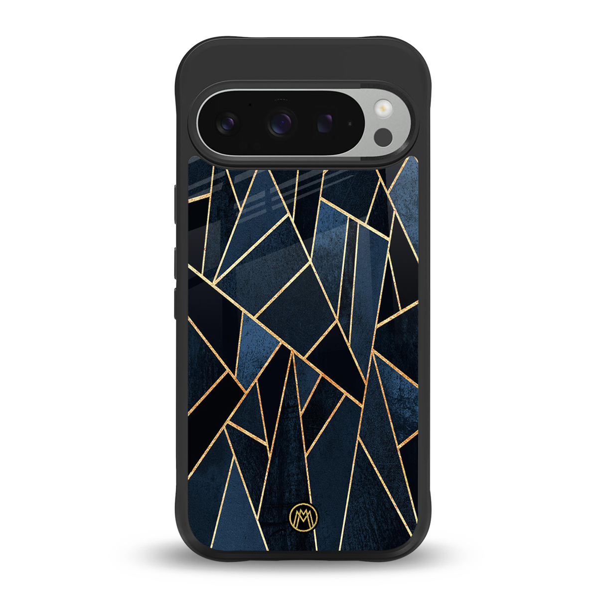 elite blue geometric back phone cover | glass case for google pixel 9 pro xl