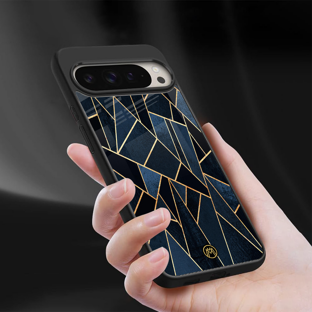 elite blue geometric back phone cover | glass case for google pixel 9 pro