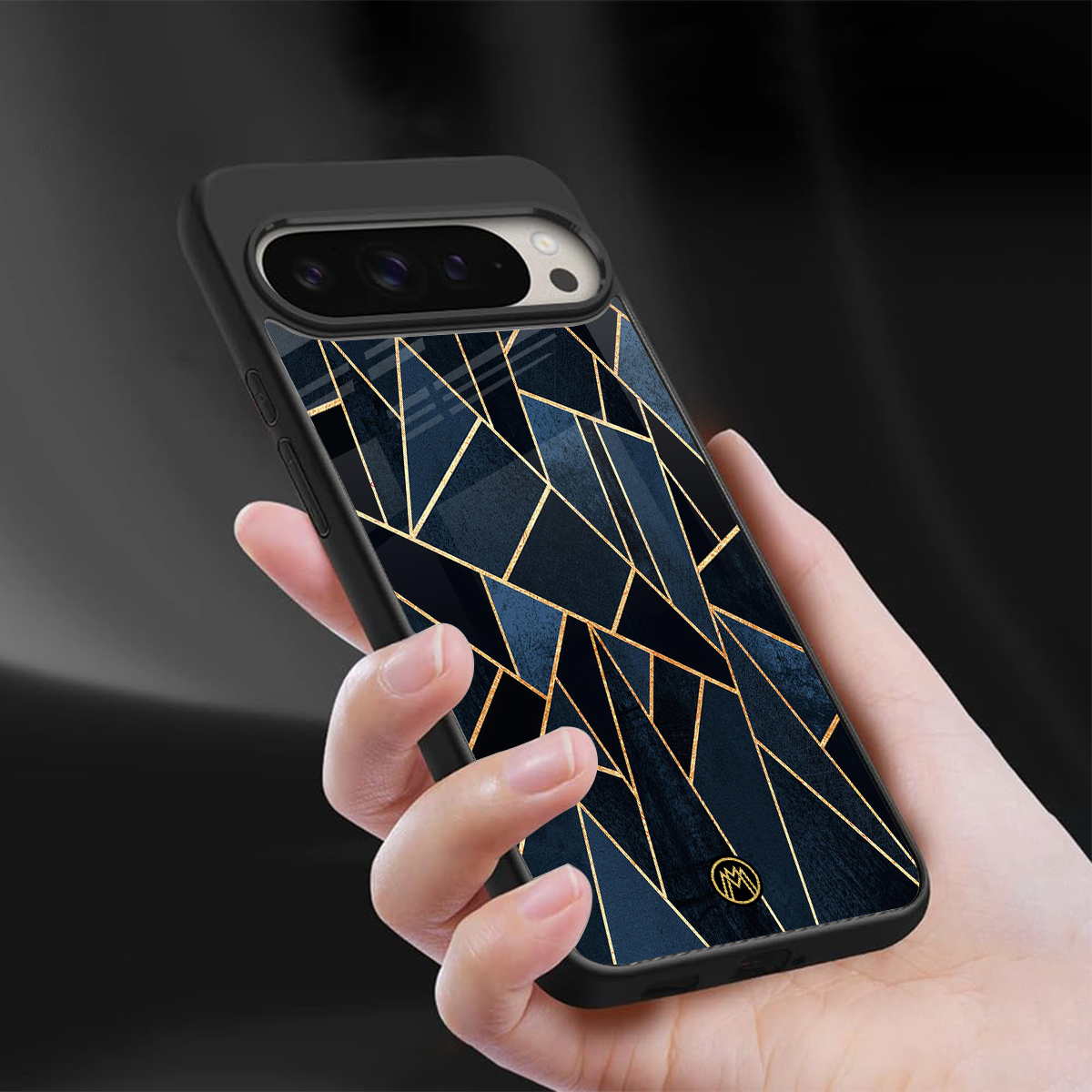 elite blue geometric back phone cover | glass case for google pixel 9 pro