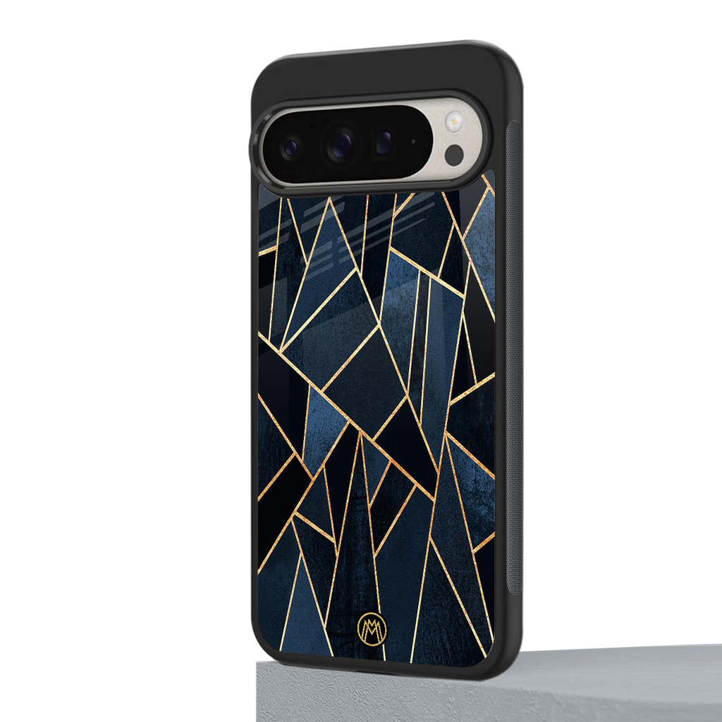 elite blue geometric back phone cover | glass case for google pixel 9 pro