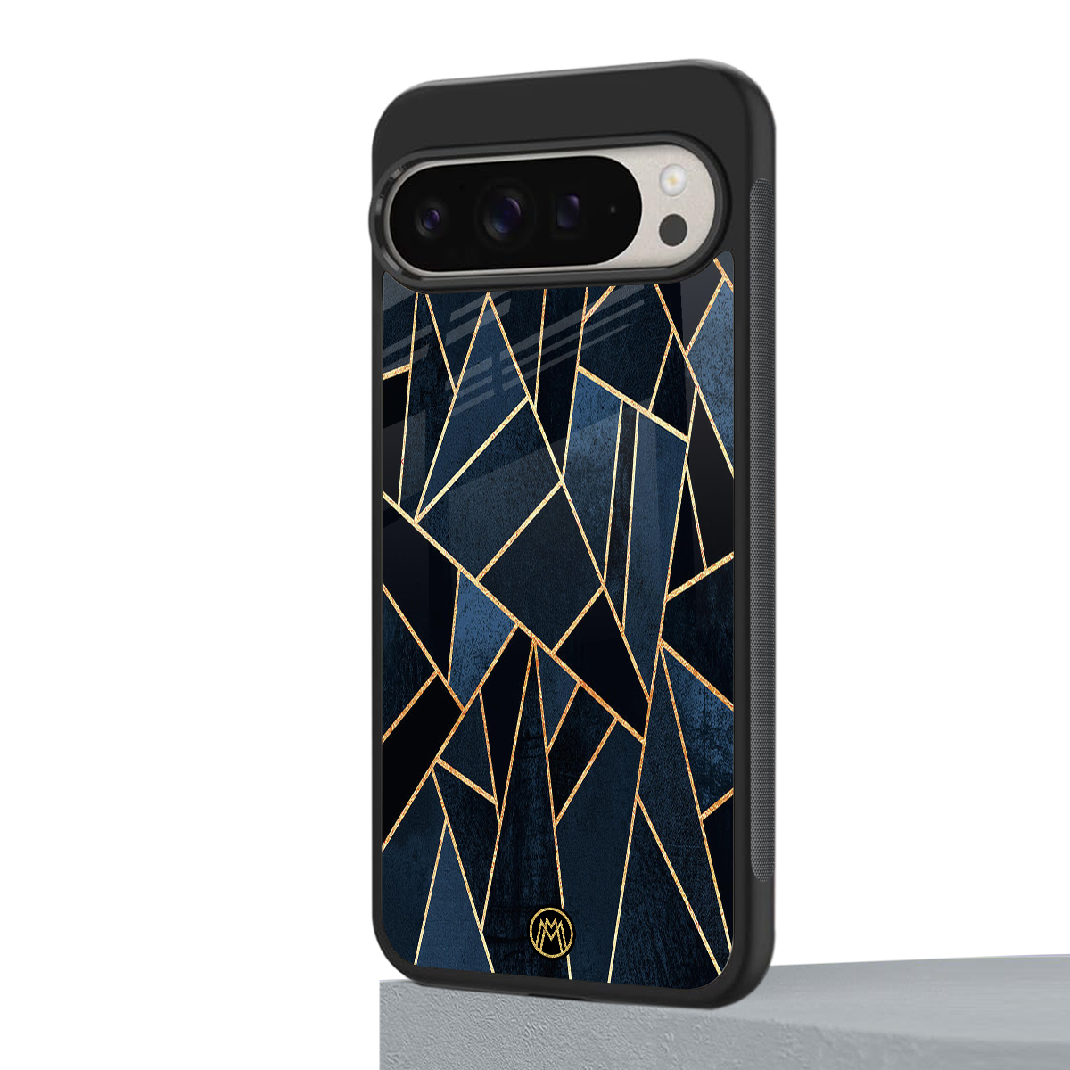 elite blue geometric back phone cover | glass case for google pixel 9 pro xl
