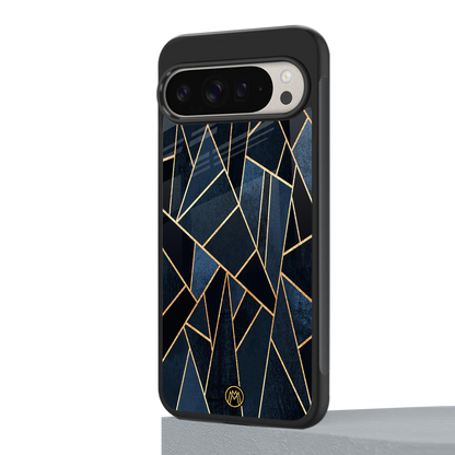 elite blue geometric back phone cover | glass case for google pixel 9 pro xl