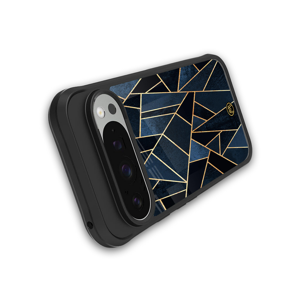 elite blue geometric back phone cover | glass case for google pixel 9 pro