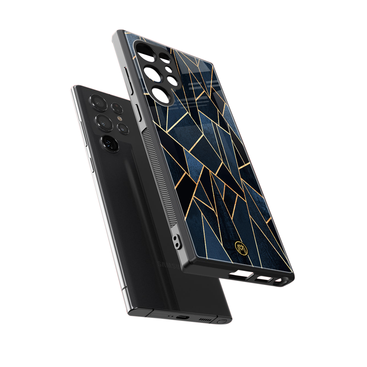 elite blue geometric back phone cover | glass case for samsung galaxy s24 ultra