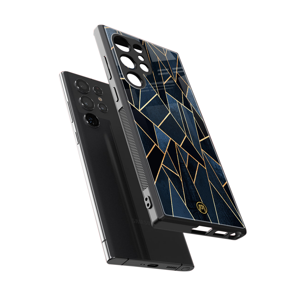 elite blue geometric back phone cover | glass case for samsung galaxy s23 ultra