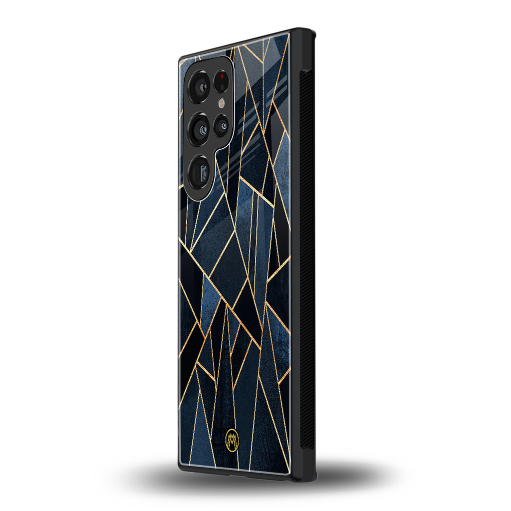elite blue geometric back phone cover | glass case for samsung galaxy s23 ultra