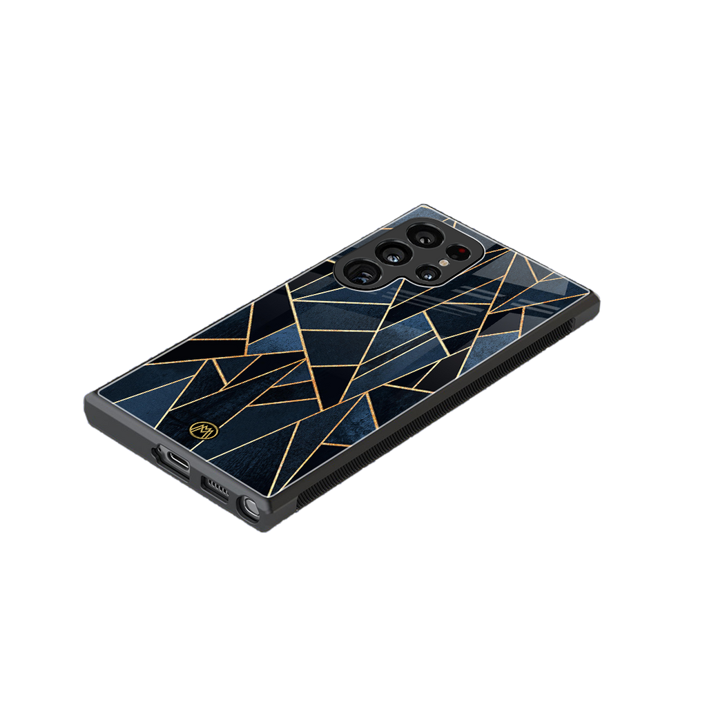 elite blue geometric back phone cover | glass case for samsung galaxy s23 ultra