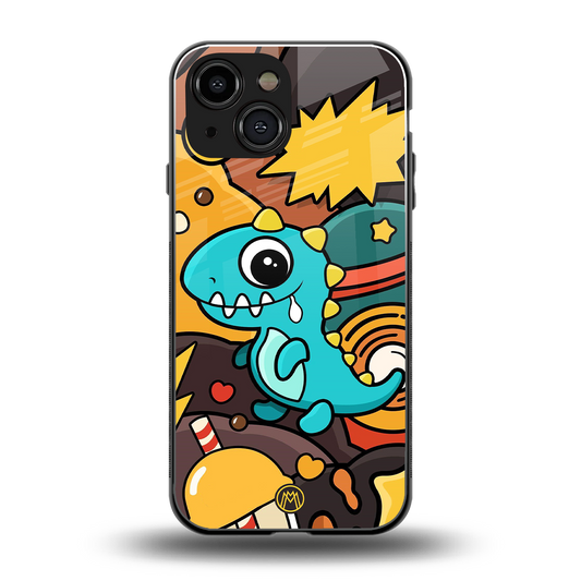 emerald green dinosaur back phone cover | glass case for iphone 13 mini