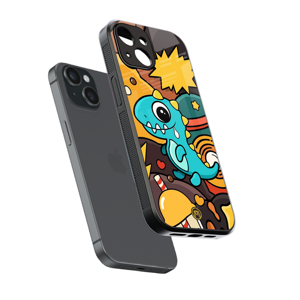 emerald green dinosaur back phone cover | glass case for iphone 13 mini