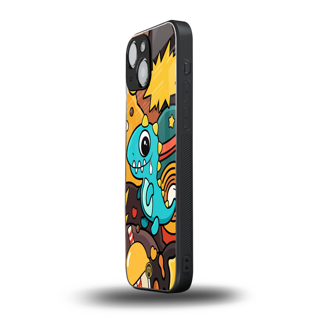 emerald green dinosaur back phone cover | glass case for iphone 13 mini