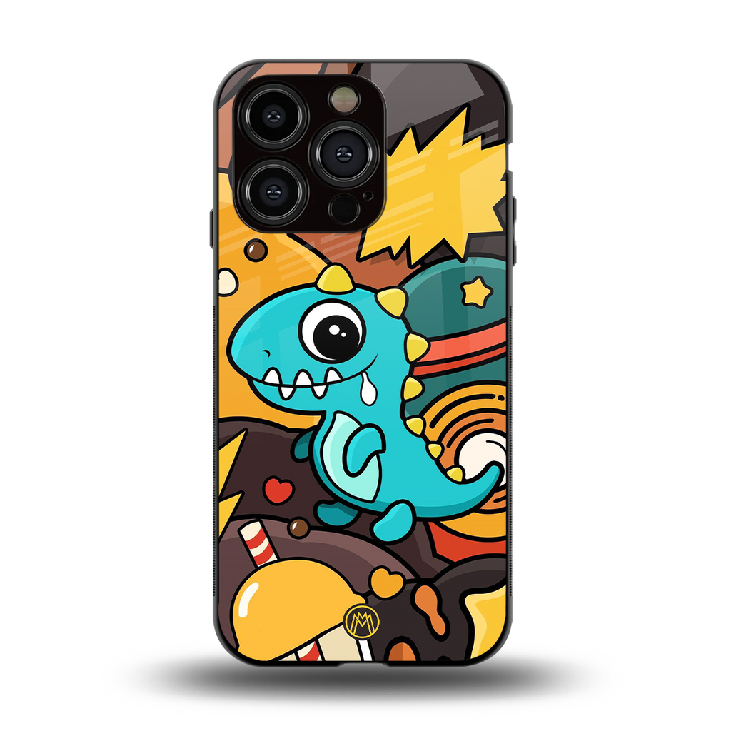 emerald green dinosaur back phone cover | glass case for iphone 13 pro