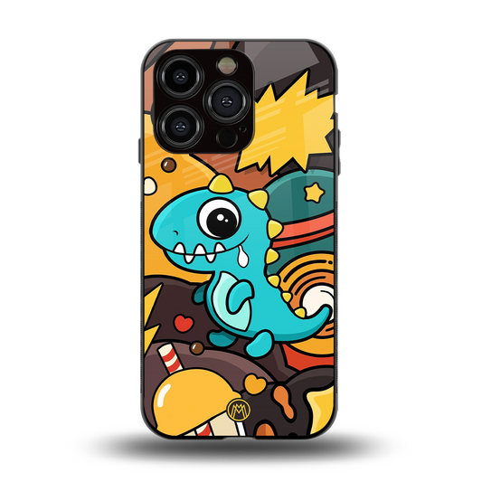emerald green dinosaur back phone cover | glass case for iphone 13 pro