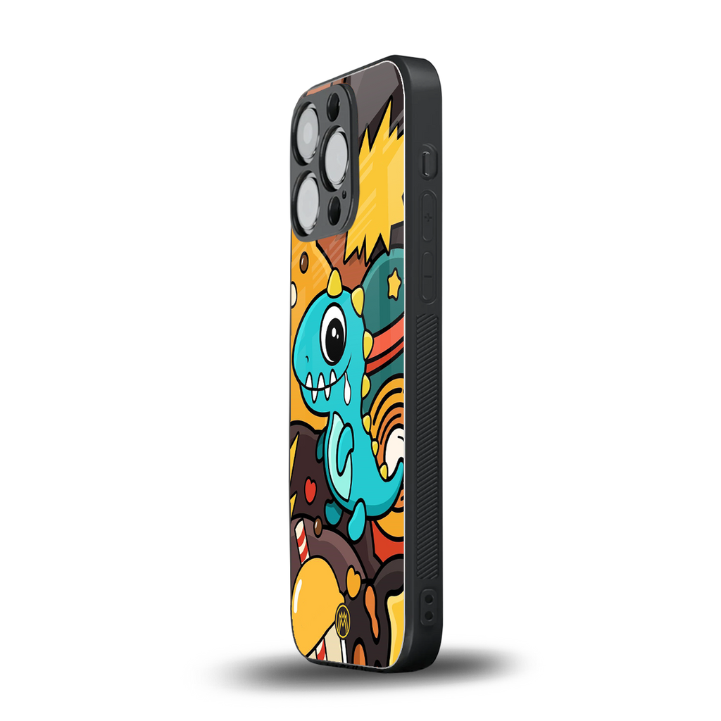 emerald green dinosaur back phone cover | glass case for iphone 13 pro