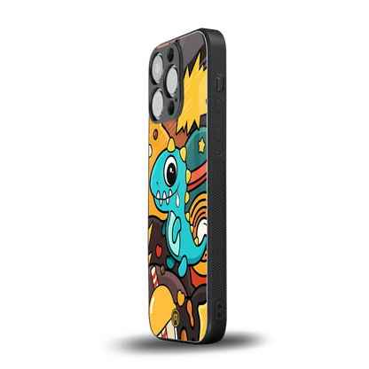 emerald green dinosaur back phone cover | glass case for iphone 13 pro