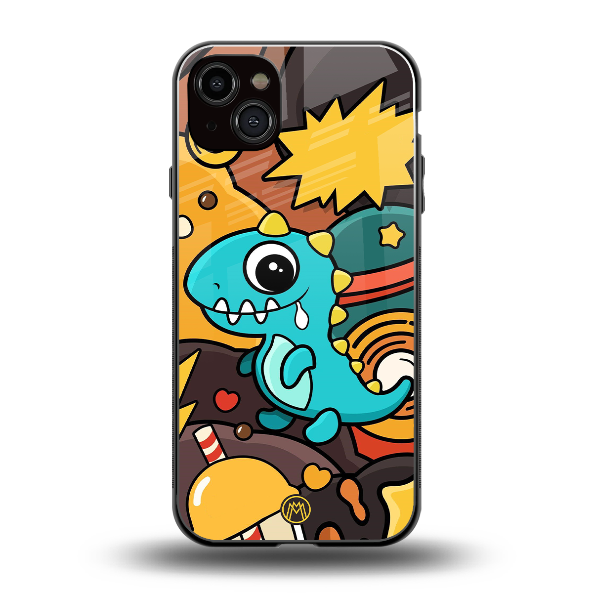 emerald green dinosaur back phone cover | glass case for iphone 15 plus