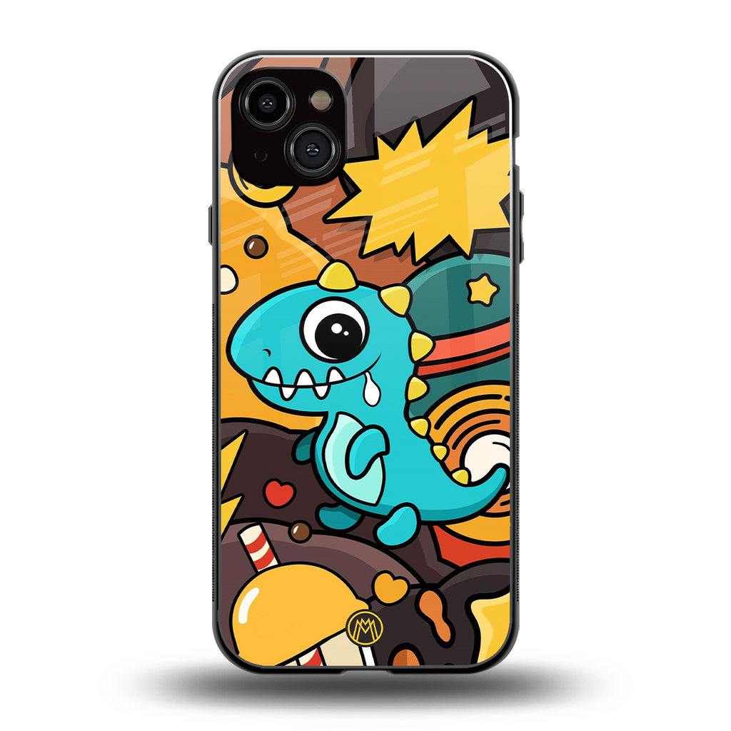 emerald green dinosaur back phone cover | glass case for iphone 14 plus