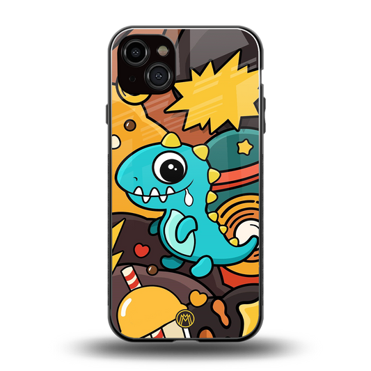 emerald green dinosaur back phone cover | glass case for iphone 14 plus