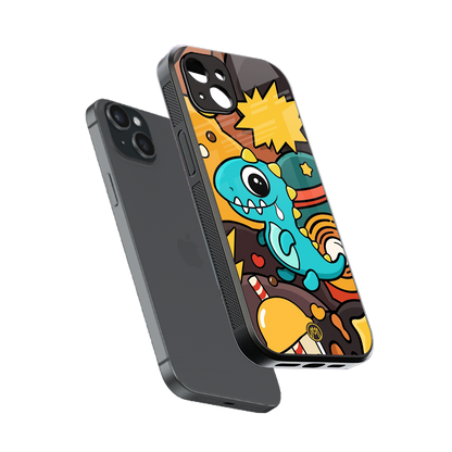 emerald green dinosaur back phone cover | glass case for iphone 14 plus