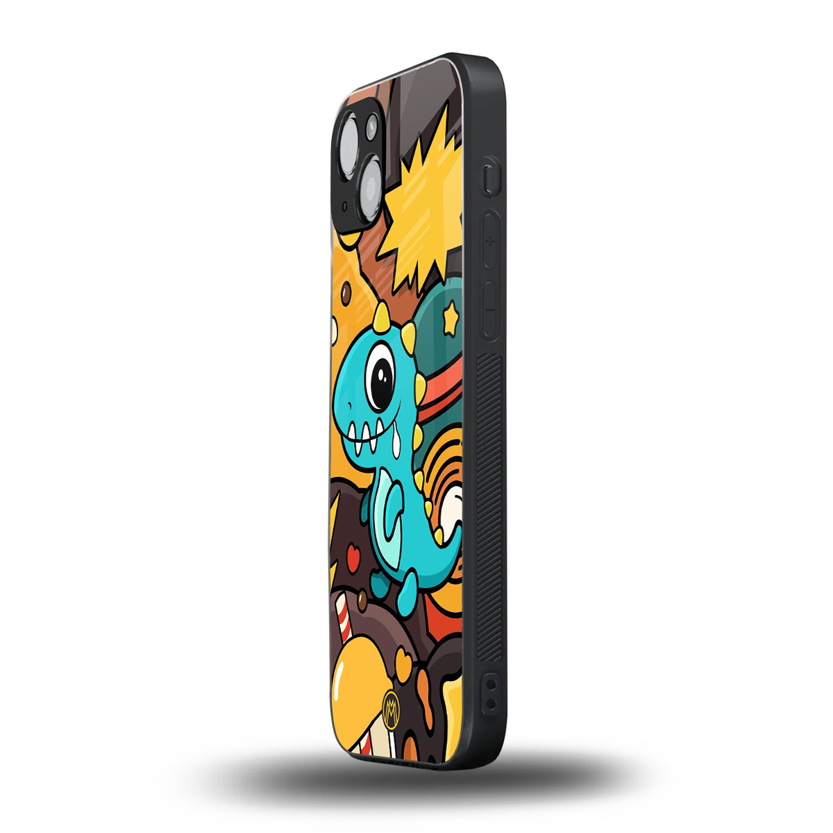 emerald green dinosaur back phone cover | glass case for iphone 15 plus